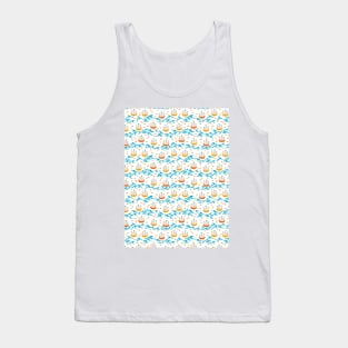 Oceanic Adventure: Yellow and Red Sailing Ships with Fish Pattern Tank Top